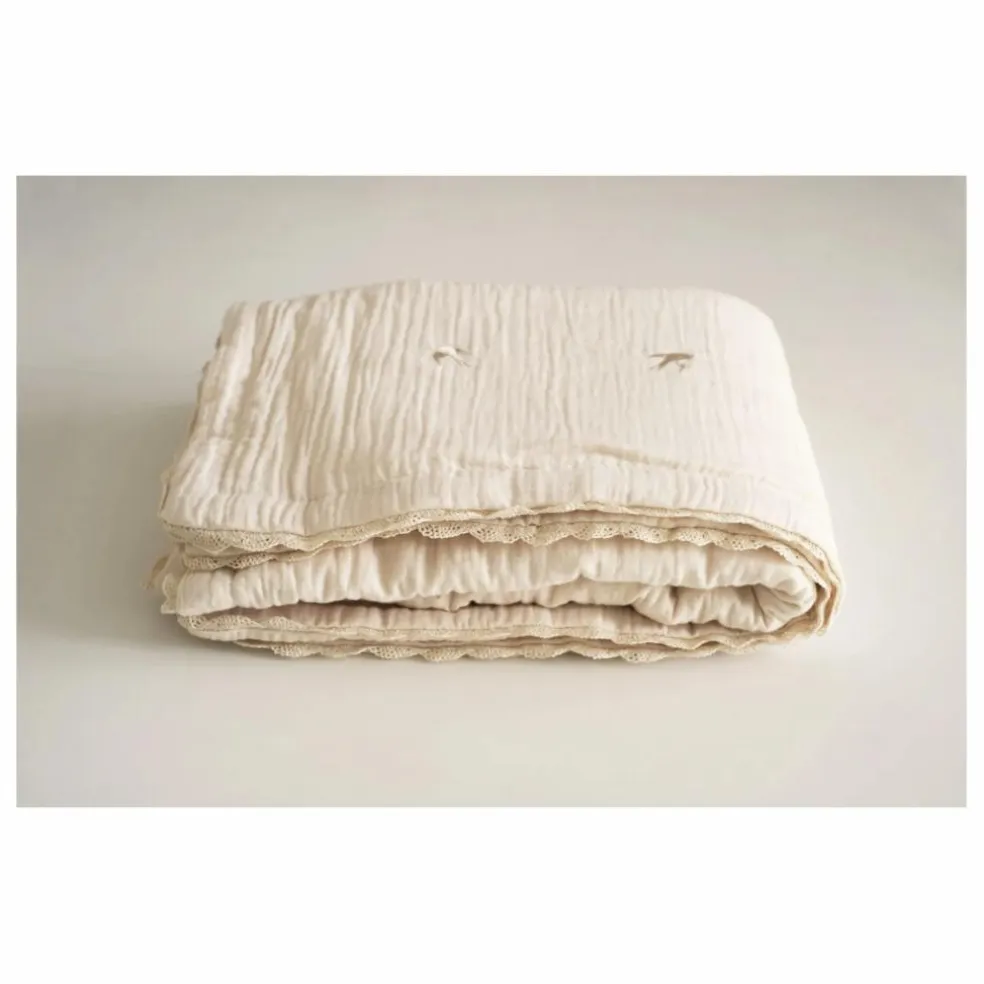 Plaid matelassé brodé hirondelles en gaze de coton