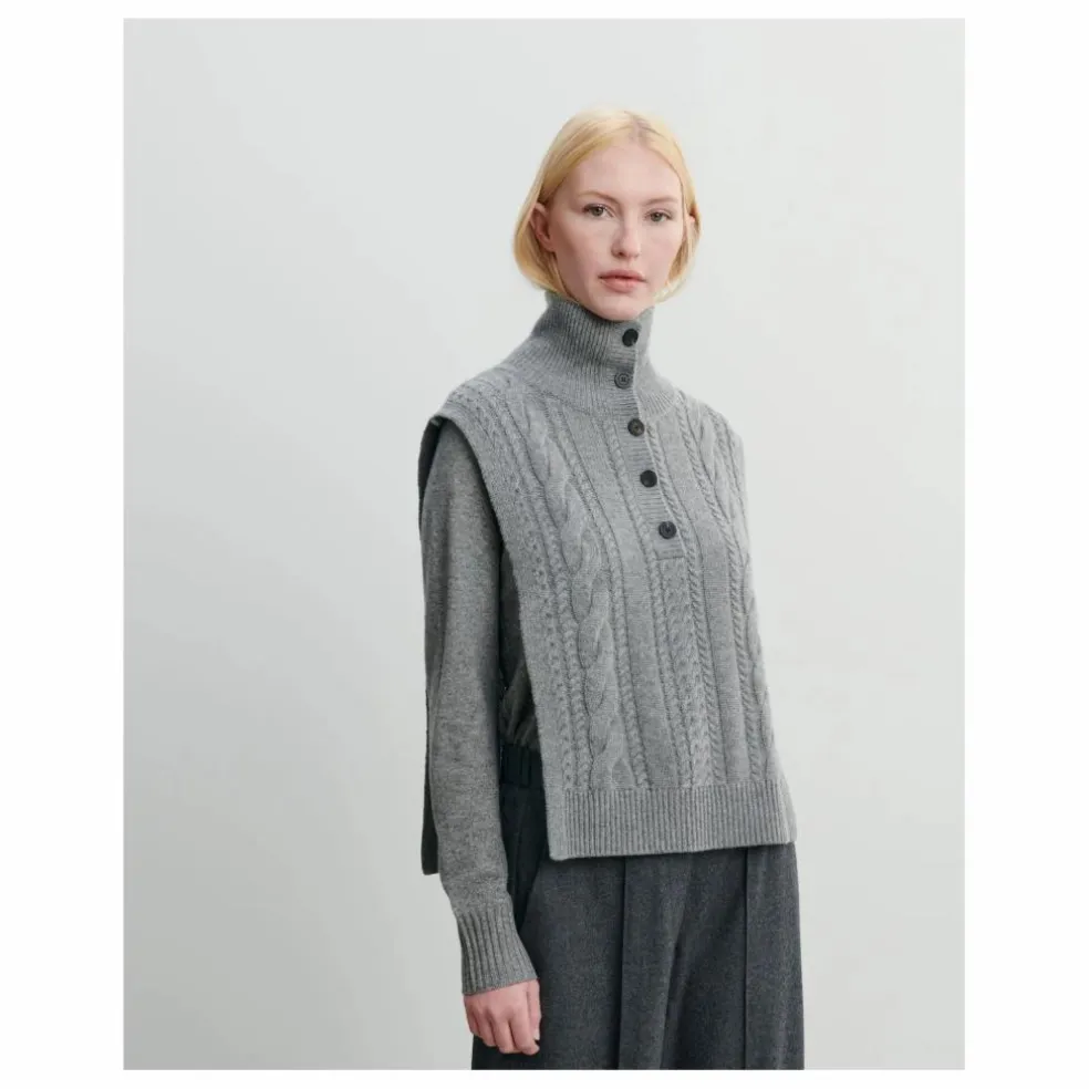 Plastron Torsades Boutonné Cachemire | Gris