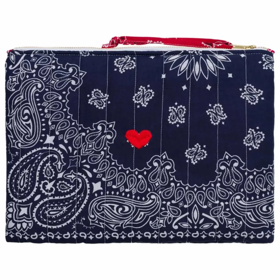 Pochette Zippée Matelassée Coeur | Bleu marine