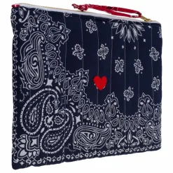 Pochette Zippée Matelassée Coeur | Bleu marine