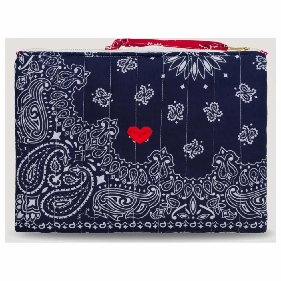 Pochette Zippée Matelassée Coeur | Bleu marine