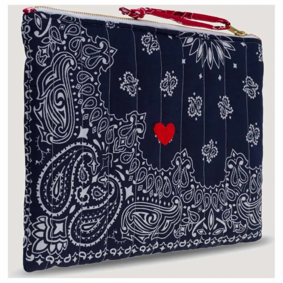 Pochette Zippée Matelassée Coeur | Bleu marine