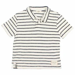 Polo Terry Rayures Eponge Coton Bio | Bleu