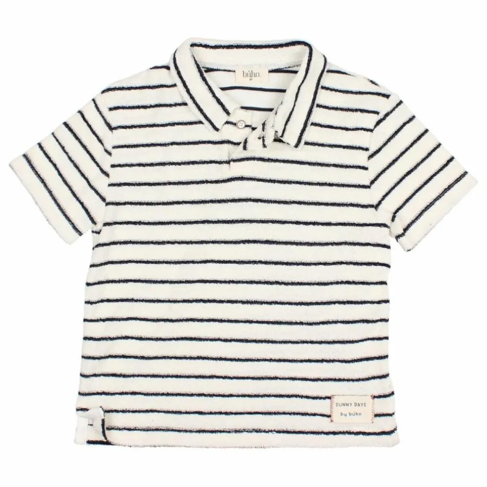 Polo Terry Rayures Eponge Coton Bio | Bleu
