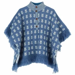 Poncho Tulipes Laine | Bleu
