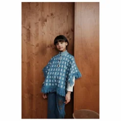 Poncho Tulipes Laine | Bleu