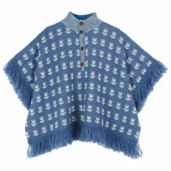 Poncho Tulipes Laine | Bleu