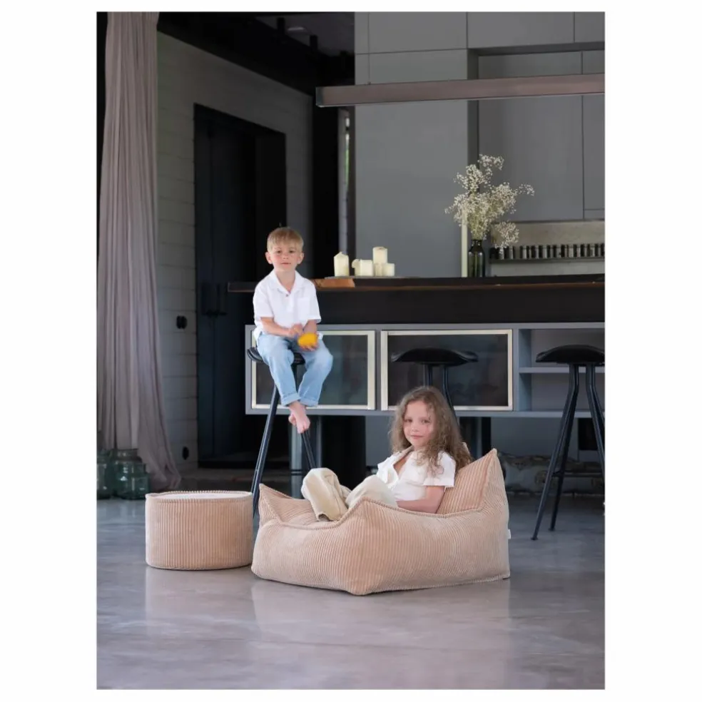Pouf en velours côtelé | Beige