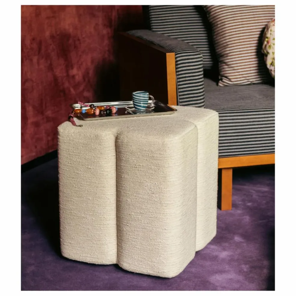 Pouf Fiori en tissu tramé | Crème