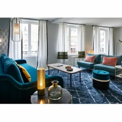 Pouf Léo en velours | Bleu Sarah