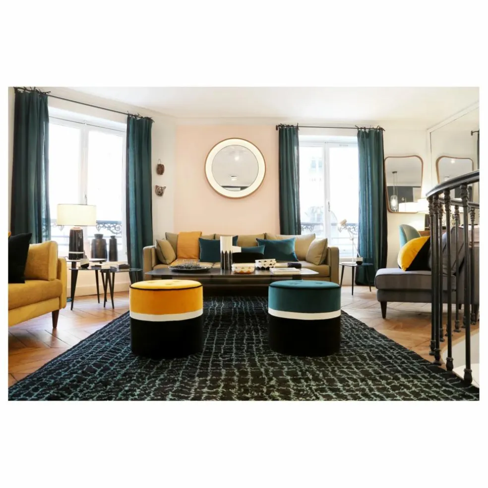 Pouf Léo en velours | Ocre