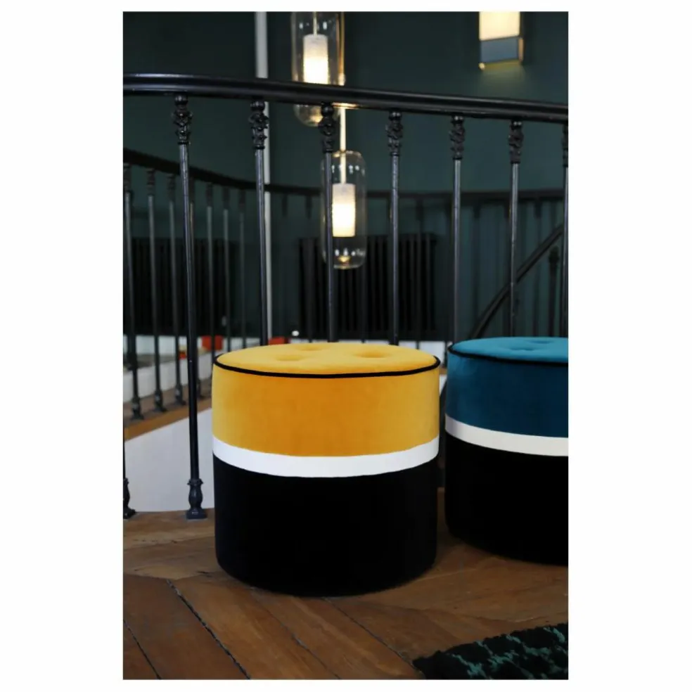Pouf Léo en velours | Ocre