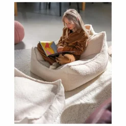 Pouf ottoman en teddy | Ecru
