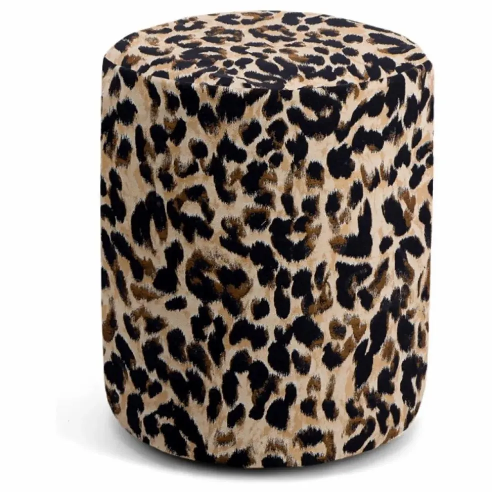 Pouf rond Mobile en jacquard de coton | Léopard