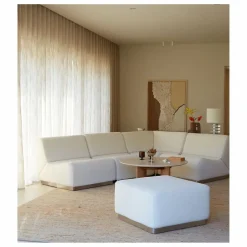 Pouf Rotondo en tissu tramé | Crème
