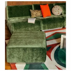 Pouf Rotondo en velours côtelé brillant | Vert olive