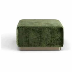 Pouf Rotondo en velours côtelé brillant | Vert olive