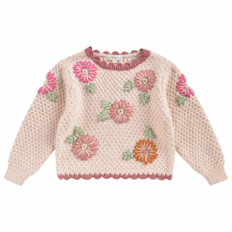 Pull Acia Fleurs Brodées Bébé | Rose poudré