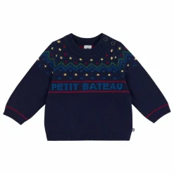 Pull Bords-Côtes Jacquard Laine | Bleu nuit