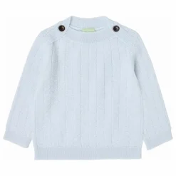 Pull Boutons Zigzag Maille Fine Laine de Mérinos | Bleu pâle