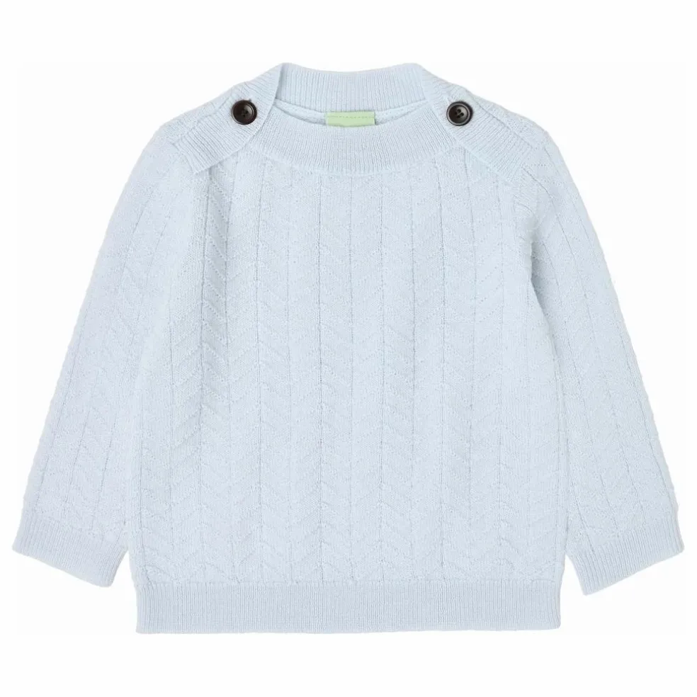 Pull Boutons Zigzag Maille Fine Laine de Mérinos | Bleu pâle