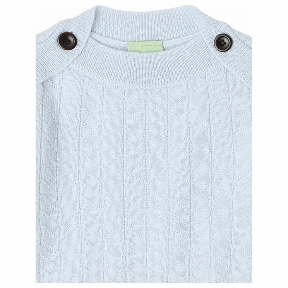 Pull Boutons Zigzag Maille Fine Laine de Mérinos | Bleu pâle
