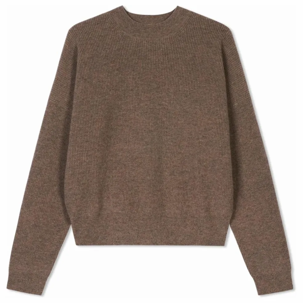 Pull Col Rond Ample Côtes Cachemire | Beige
