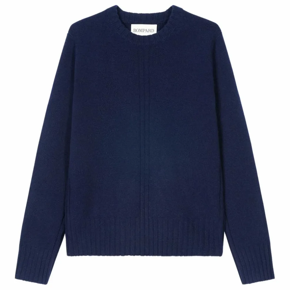 Pull Col Rond Côtes Cachemire | Bleu marine