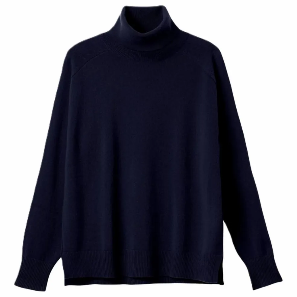 Pull Col Roulé Ample Cachemire | Bleu marine