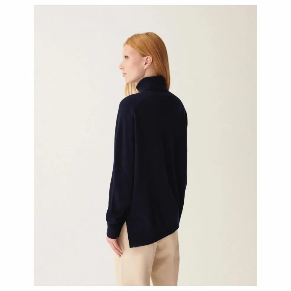 Pull Col Roulé Ample Cachemire | Bleu marine