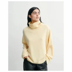 Pull Col Roulé Oversize Côtes Cachemire | Jaune pâle