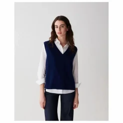 Pull Col V Sans Manches Ample Cachemire | Bleu marine