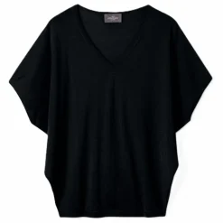 Pull Col V Ultrafin Chauve-Souris Cachemire et Soie | Noir