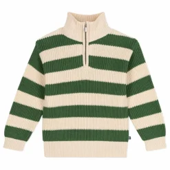Pull Col Zippé Rayé | Vert kaki