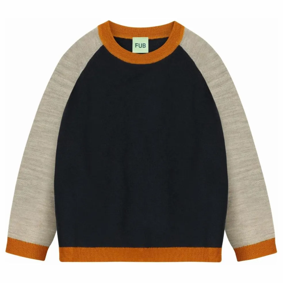 Pull Colorblock Maille Fine Laine de Mérinos | Bleu marine