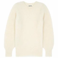 Pull Fille Col Rond à Manches Ballon Alpaga | Blanc cassé