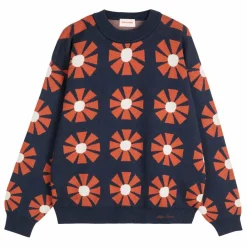 Pull Flower Jacquard Coton Bio - Collection Femme | Bleu marine