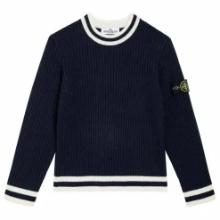 Pull Logo Rayé Laine | Bleu marine