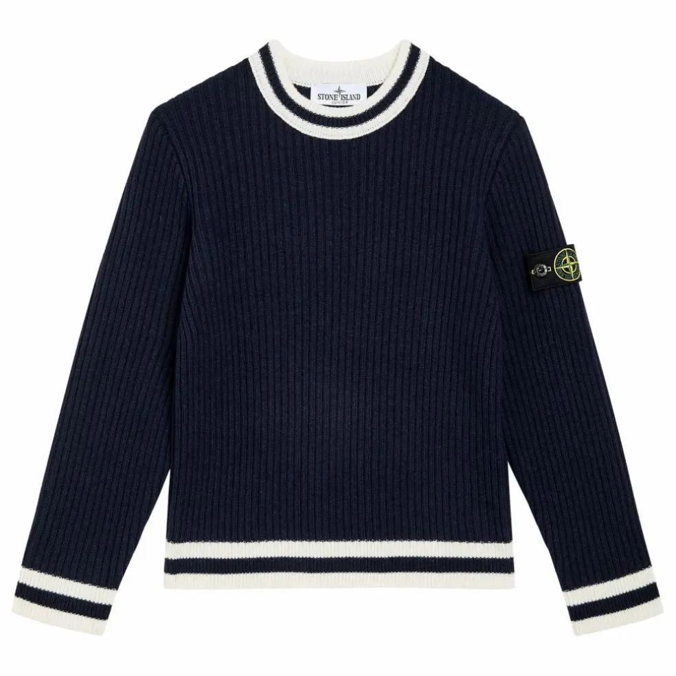 Pull Logo Rayé Laine | Bleu marine
