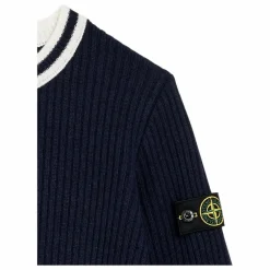 Pull Logo Rayé Laine | Bleu marine