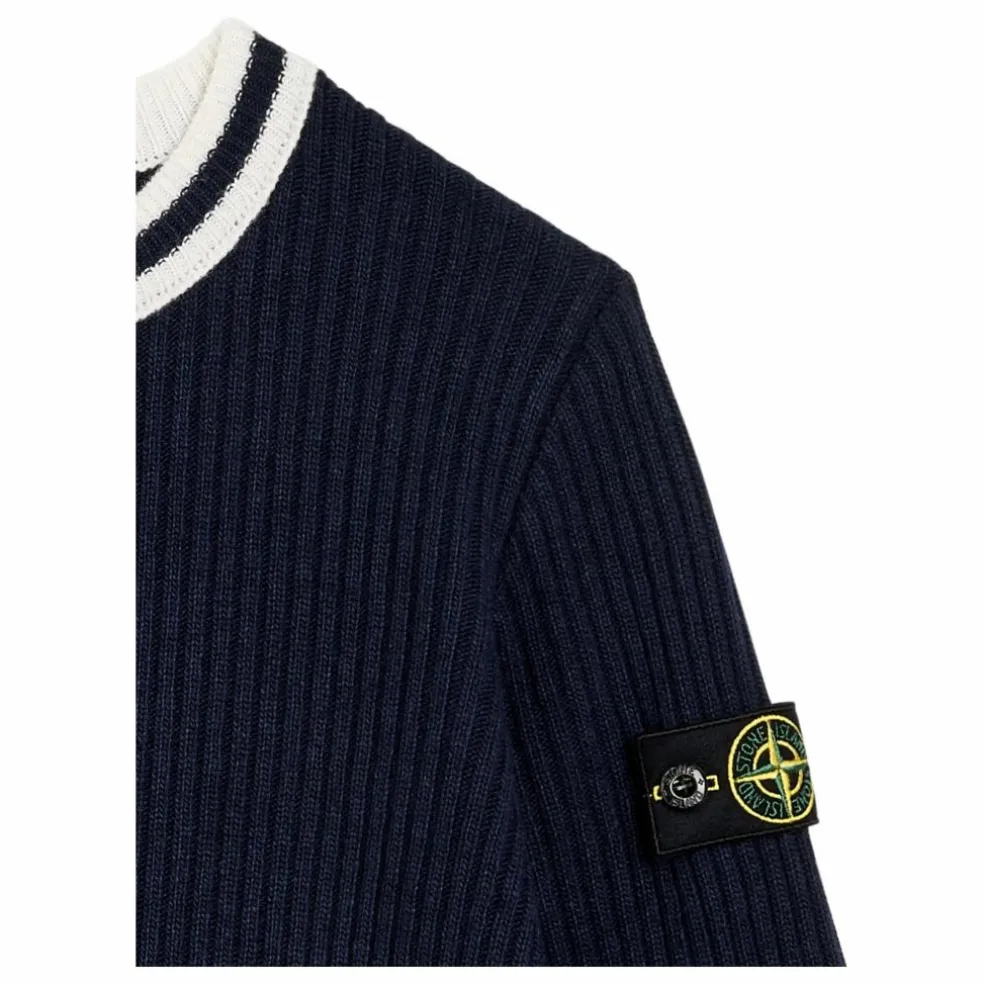 Pull Logo Rayé Laine | Bleu marine