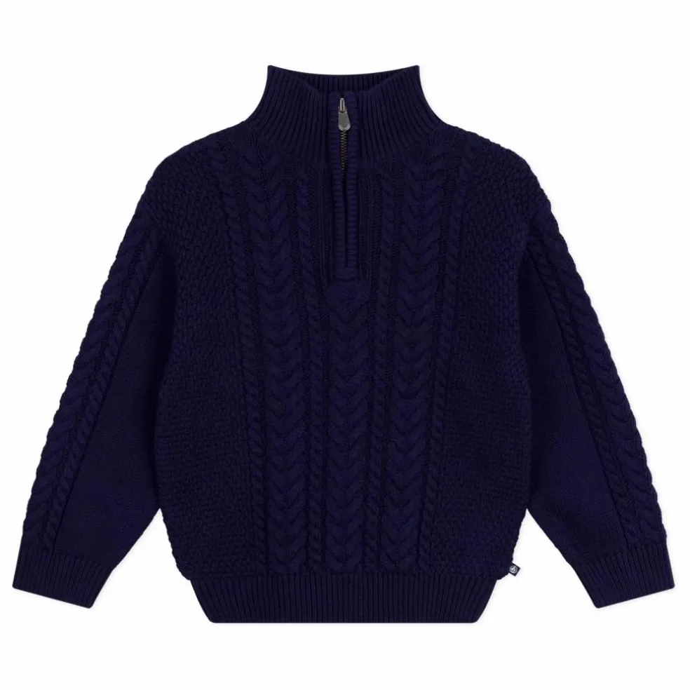 Pull Maille Torsadée Coton Bio | Bleu marine