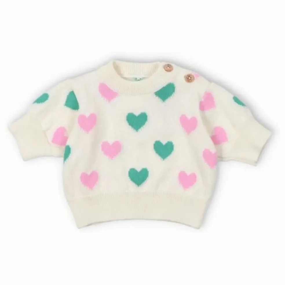 Pull Manches Courtes Cœurs Oia Baby Coton Bio | Beige