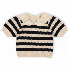 Pull Manches Courtes Rayures Marina Coton Bio | Bleu marine