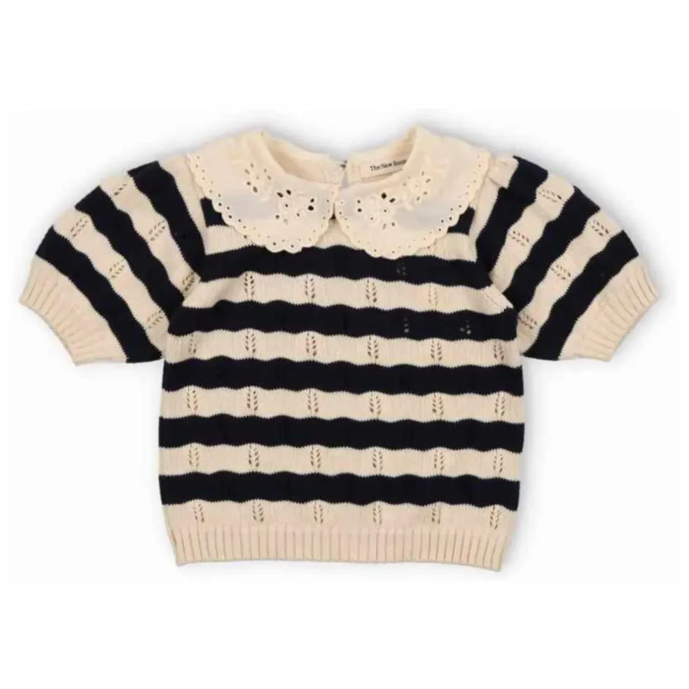Pull Manches Courtes Rayures Marina Coton Bio | Bleu marine