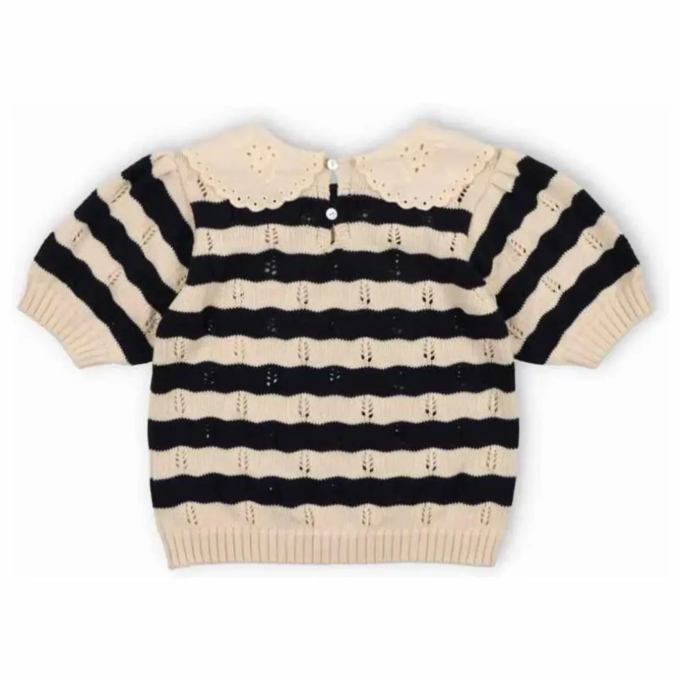 Pull Manches Courtes Rayures Marina Coton Bio | Bleu marine