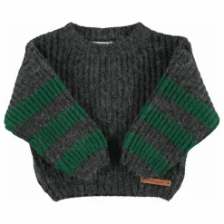 Pull Manches Rayées Laine | Gris foncé