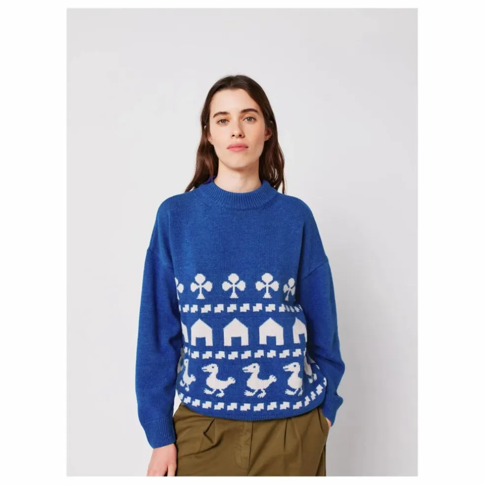 Pull Oversize Farm Jacquard - Collection Femme | Bleu