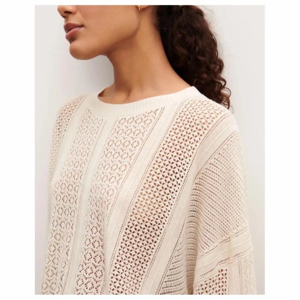 Pull Oversize Patchwork Pointelle Soie et Cachemire | Naturel