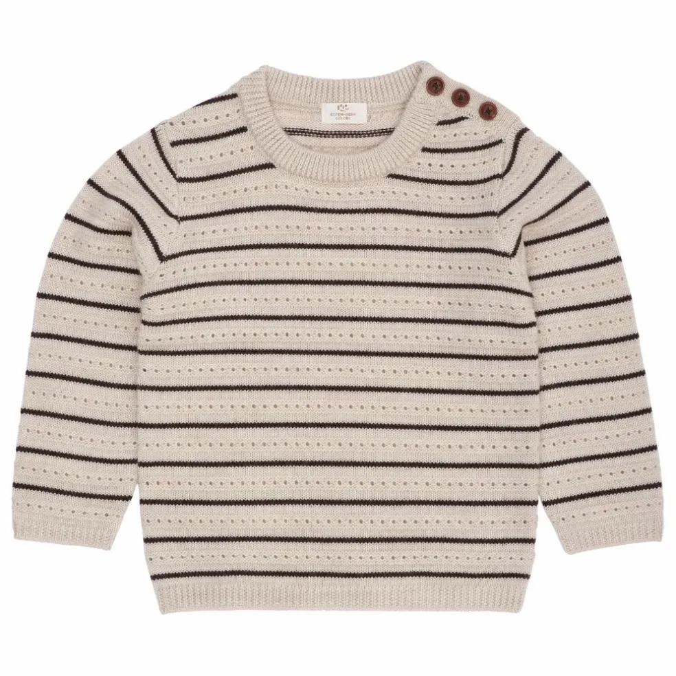 Pull Rayures Laine Mérinos | Beige chiné